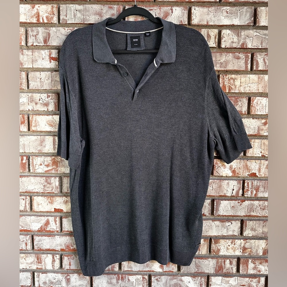 BOSS Hugo Boss Charcoal Sweater Polo Shirt for Men